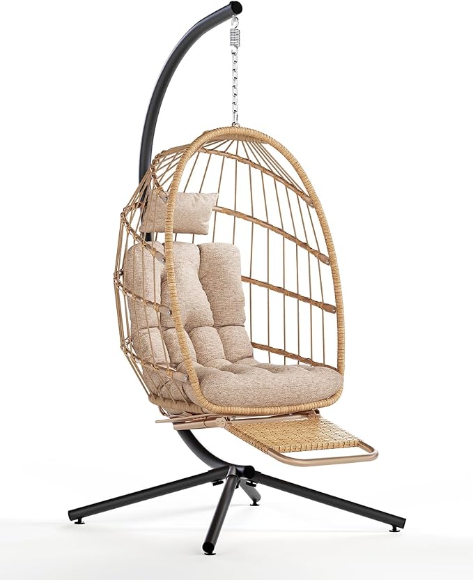SWITTE Egg Chair Outdoor with Footrest & Stand, Indoor Wicker Hanging Egg Swing by SWITTE