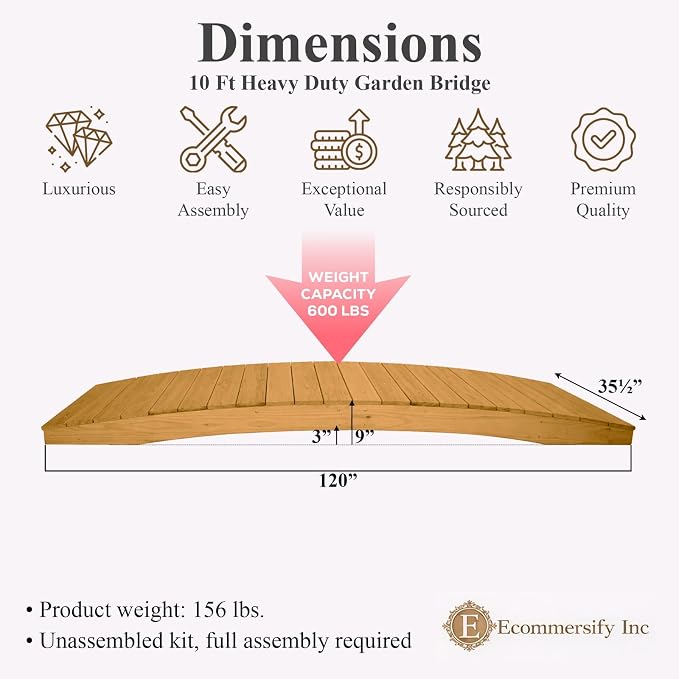10 FT Oak Amish Made Pinewood Heavy Duty Garden Bridge - Image 2