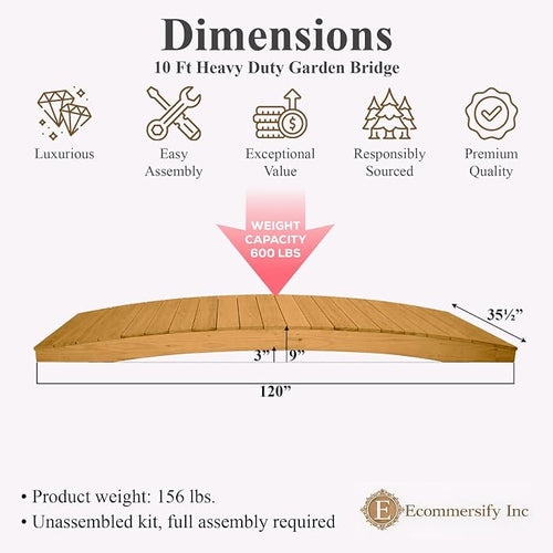 10 FT Oak Amish Made Pinewood Heavy Duty Garden Bridge - Image 2