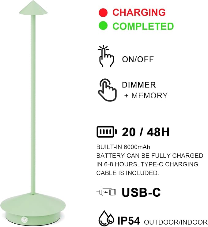 2-Pack 6000mAh Rechargeable Led Table Lamp Cordless, 3000K-6000K Stepless - Image 6