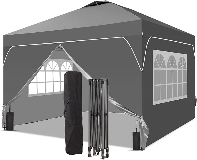 8x8 FT Pop Up Canopy with 1-Button Push, 4 Removable Sidewalls, Instant Canopy by Oneofics