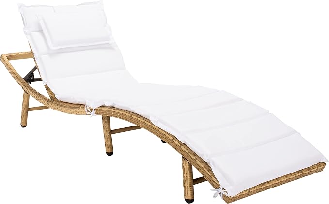 SAFAVIEH Outdoor Collection Colley Natural Wicker/White Cushion Adjustable - Image 4