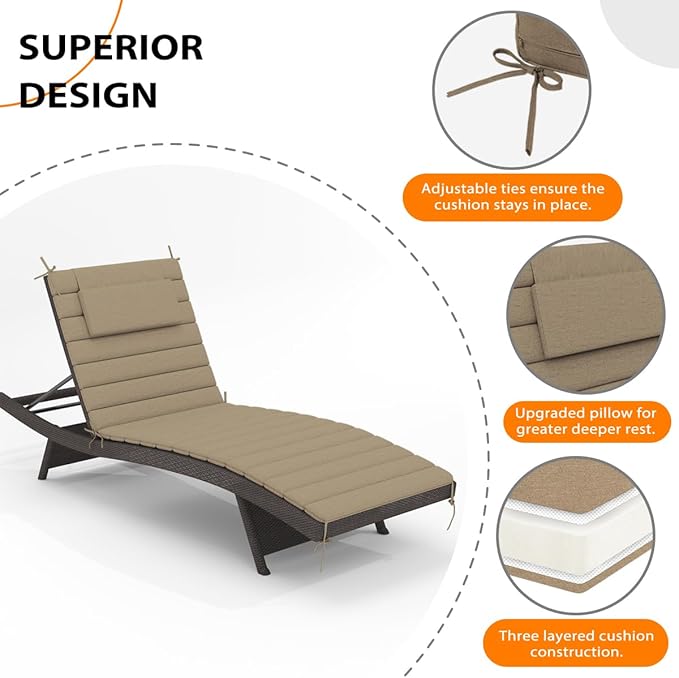 Sundale Outdoor Olefin Quilted Lounge Cushion Set of 4, Patio Foldable Chaise - Image 4