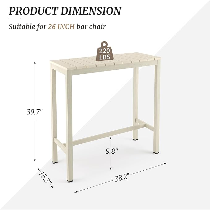 Outdoor Bar Table, Waterproof HDPS Slatted Top, Weather Resistant, Hot Tub - Image 3