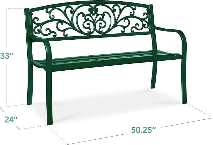 Best Choice Products Outdoor Bench Steel Garden Patio Porch Furniture - Image 2