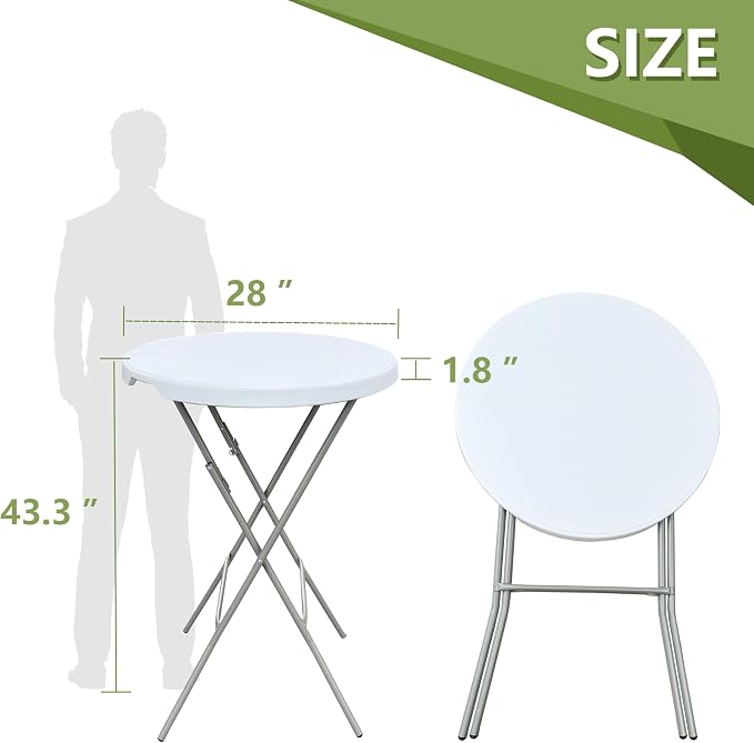 28in Cocktail Table, no Assembly Required, High Top Bistro Round Plastic - Image 3