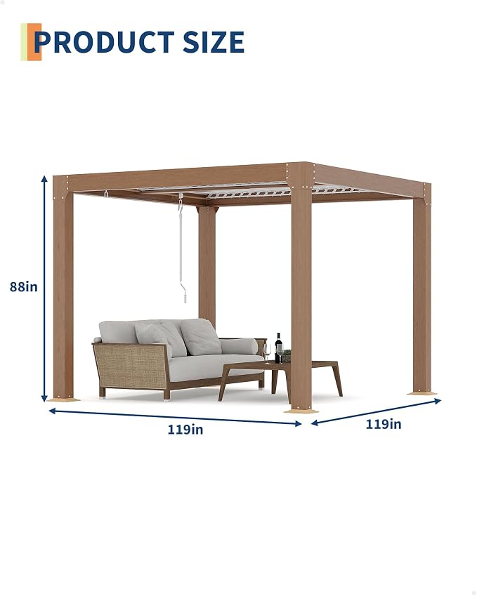 GarveeLife Louvered Pergola 10 ft x10', Outdoor Pergola - Image 4