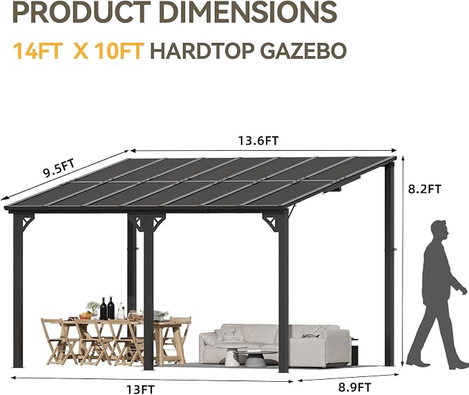 Aoxun 14' x 10' Gazebo for Patio, Lean to Gazebo Pergola - Image 8