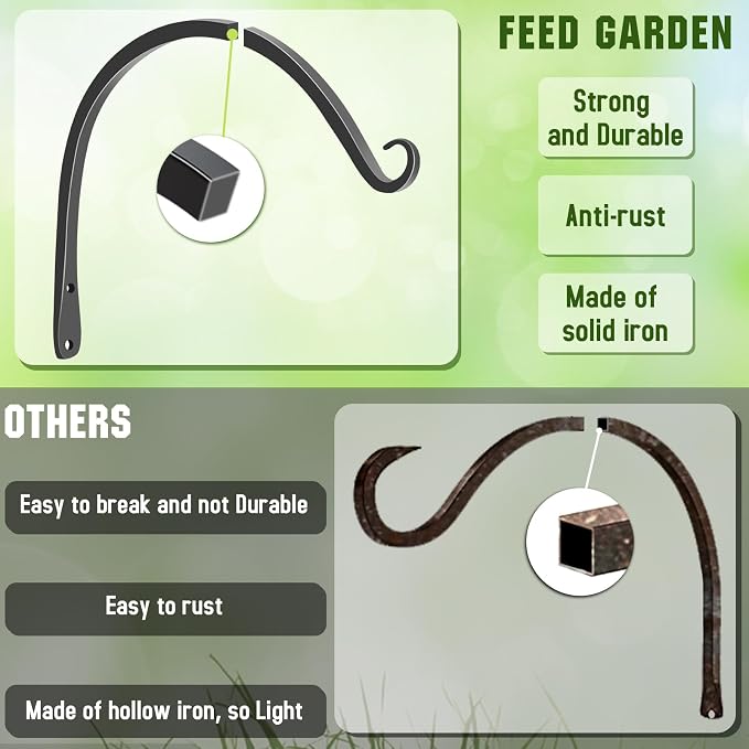 FEED GARDEN 2 Pack 10 Inch Hanging Plant Bracket Wall Hooks Decorative Plant - Image 4
