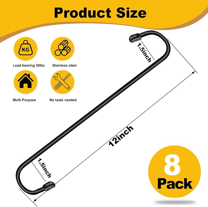 8 Pack 12 Inch Large S Hooks for Hanging Plants, Bird House and Clothes - Image 2