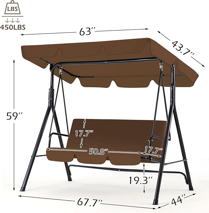 AECOJOY Porch Swing with Stand. 3-Seat Outdoor Clearance Porch Swings - Image 4