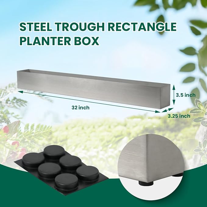 Trough Rectangle Planter Long Window Sill Planter Box Stainless Steel Window - Image 2