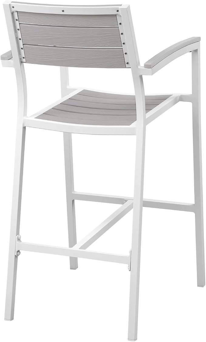 Modway Maine Aluminum Outdoor Patio Two Bar Stools in White Light Gray - Image 5