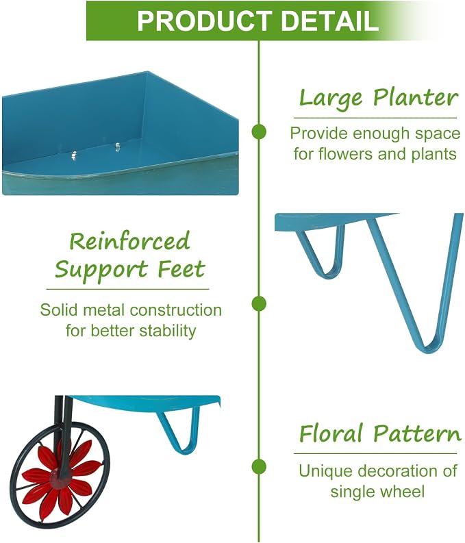 BAYN Metal Wheelbarrow Flower Cart Planter, 2 Packs Plant Stands - Image 4