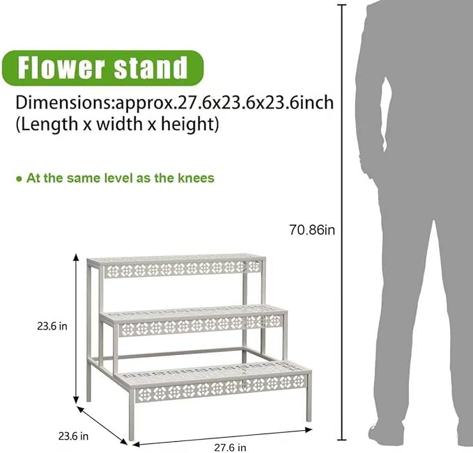 Garden 4 you 3 Tiers Metal Plant Stand, Rectangular Ladder Flower Pots Outdoor - Image 2
