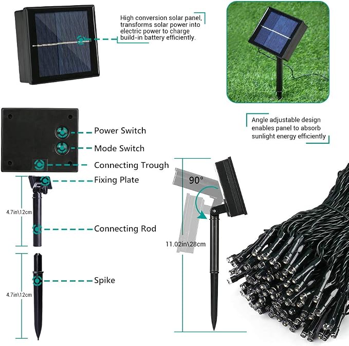 Joomer Solar Christmas Lights Outdoor, 105FT 300 LED 8 Modes Solar String - Image 7