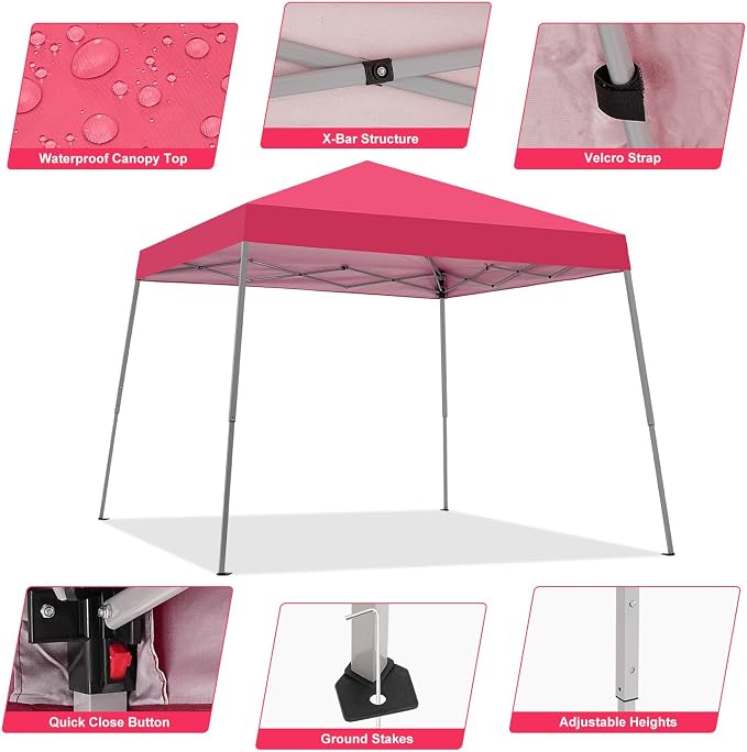 Canopy Tent, 10X10 FT Pop Up Canopy Outdoor Instant Tent Slant Legs - Image 2