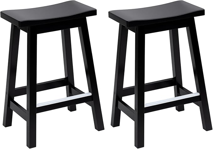 PayLessHere Bar Stools Set of 2, Wooden Saddle Stools 24 Inch Heigh, Bar Chairs by PayLessHere