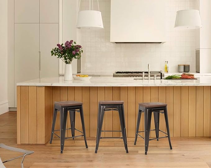 FDW Metal Bar Stools Set of 4 Counter Height Bar Stools 24 Inches Industrial - Image 2