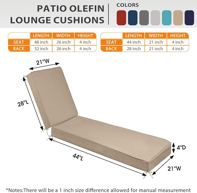 Sundale Outdoor Olefin Chaise Lounge Cushion, Water-Resistant Patio Lounge - Image 4