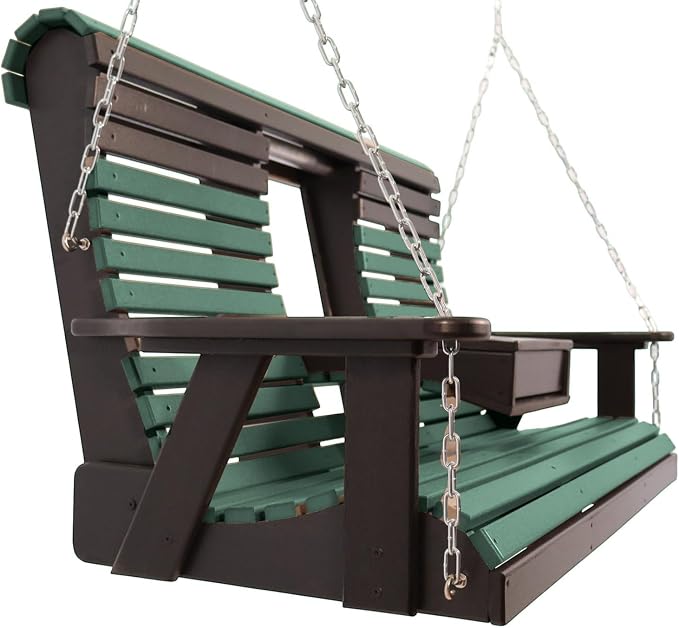 5FT Green Flip-Cup ROLLBACK Porch Swing Bench, Amish-Made Poly Lumber Wood - Image 4