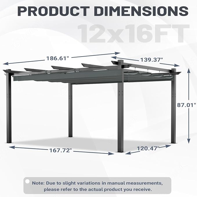 MELLCOM Retractable Pergola 12x16 Ft, Outdoor Aluminum Shelter - Image 4