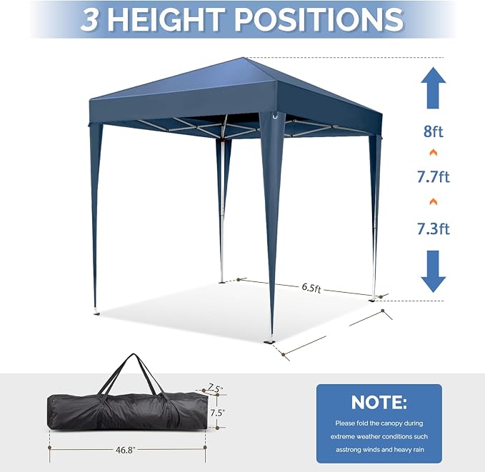 VINGLI 6.5x6.5 Pop Up Canopy Tent, Outdoor Tent Canopies Foldable Portable - Image 3