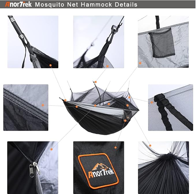 Camping Hammock with Mosquito Net, Double & Single Lightweight Portable - Image 4