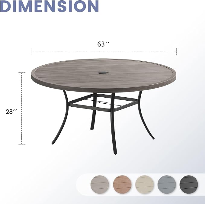 VICLLAX 63" Round Patio Table, Outdoor Dining Table - Image 3