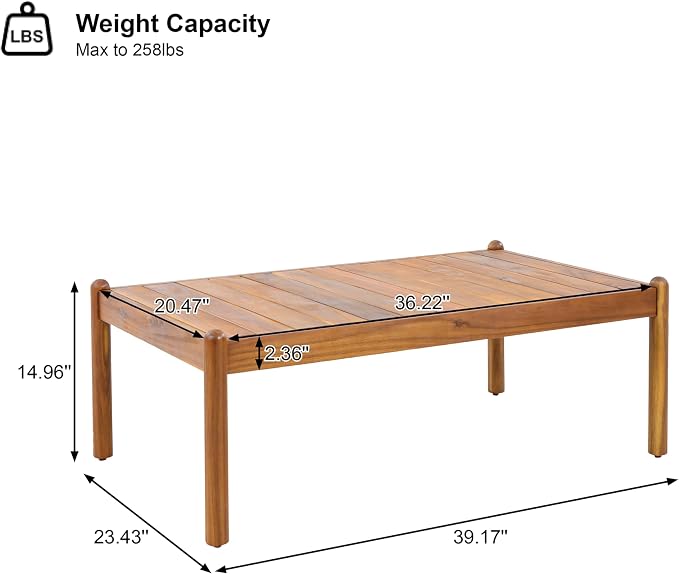 Christopher Knight Home Lenor Patio Acacia Wood Coffee Table, Solid Wood - Image 2