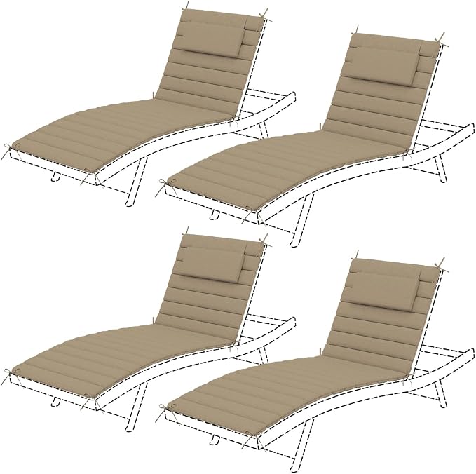 Sundale Outdoor Olefin Quilted Lounge Cushion Set of 4, Patio Foldable Chaise by SundaleOutdoor