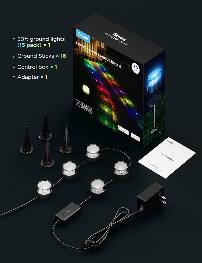 Govee Outdoor Ground Lights 2, 50ft Patio Decorations, 15 Pack RGBIC Pathway - Image 9