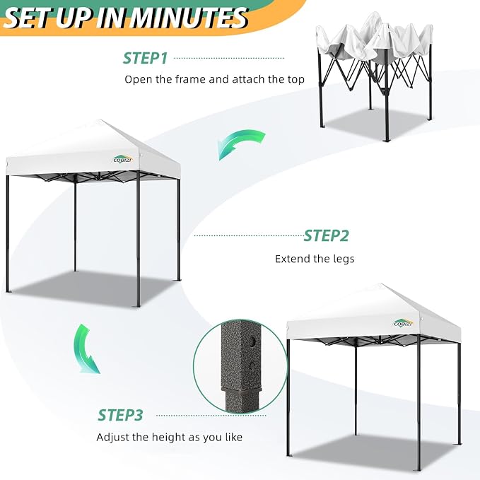 COBIZI 6.6x6.6ft Pop Up Canopy Tent, Heavy Duty Canopy Easy Set up All Weather - Image 5