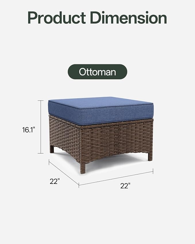 2-Piece Easy Assembly Outdoor Patio Ottomans, All-Weather PE Wicker Footrest - Image 2