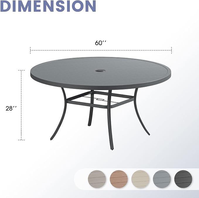 VICLLAX 60" Round Patio Table, Outdoor Dining Table - Image 3