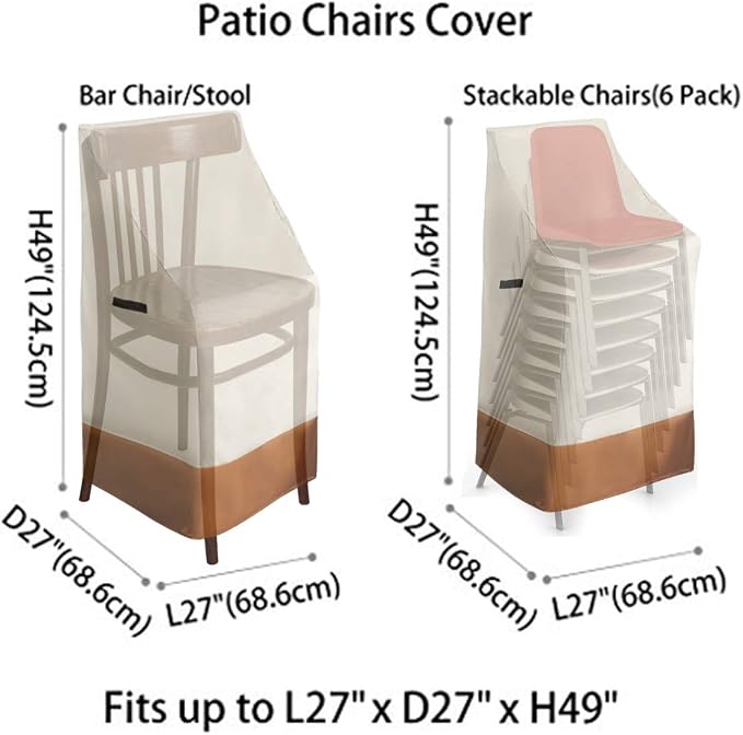 RosieLily High Back Patio Chair Covers Waterproof Stackable Outdoor Bar Stool - Image 3