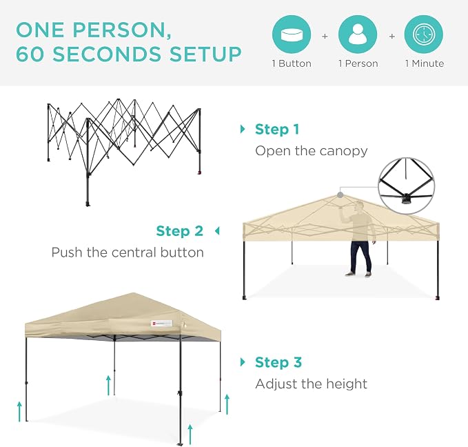 Best Choice Products 12x12ft Pop Up Canopy Tent, Outdoor Shade, 1 Person 1 - Image 2