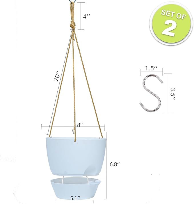 8 inch Hanging Planters, 2 Pack Self Watering Hanging Pots - Image 2