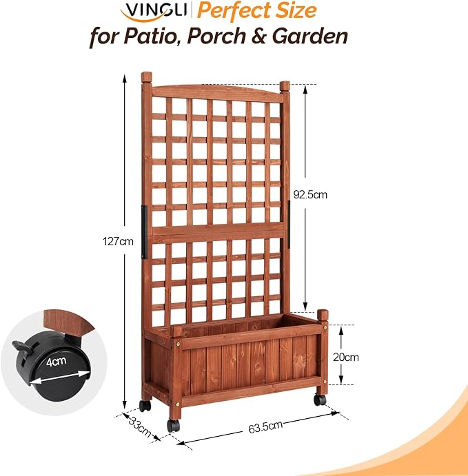 VINGLI 2PC Wooden Planter with Trellis, FreeStanding Planter Box with Drainage - Image 2