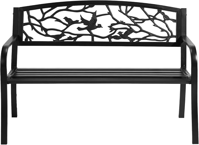 VINGLI Outdoor Bench for Patio Metal Garden Bench w/PVC Back Pattern by VINGLI