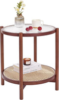 Tiita Rattan Nightstand Side Table, Bamboo Accent Bedside Tables, Glass Coffee by TiitaHome