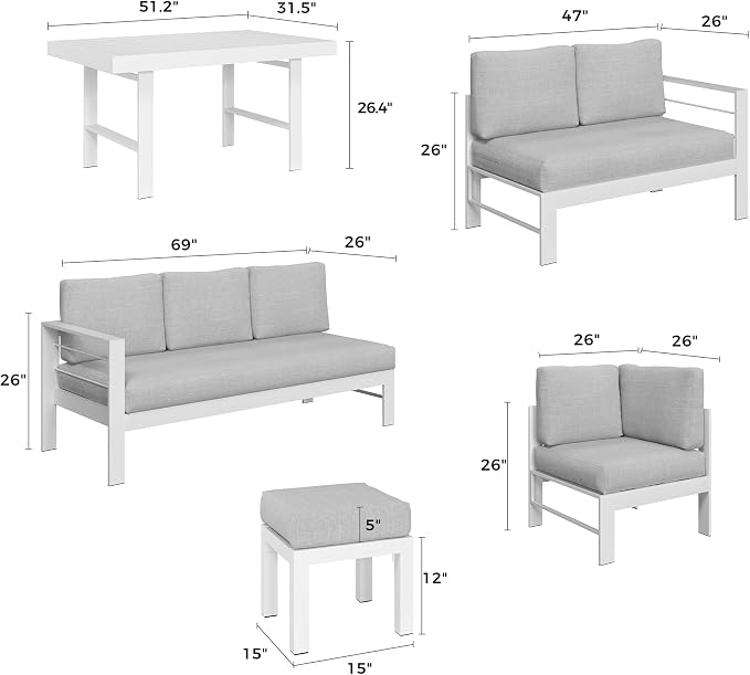 Solaste Aluminum Patio Furniture Set, Metal Patio Sectional Sofa - Image 6