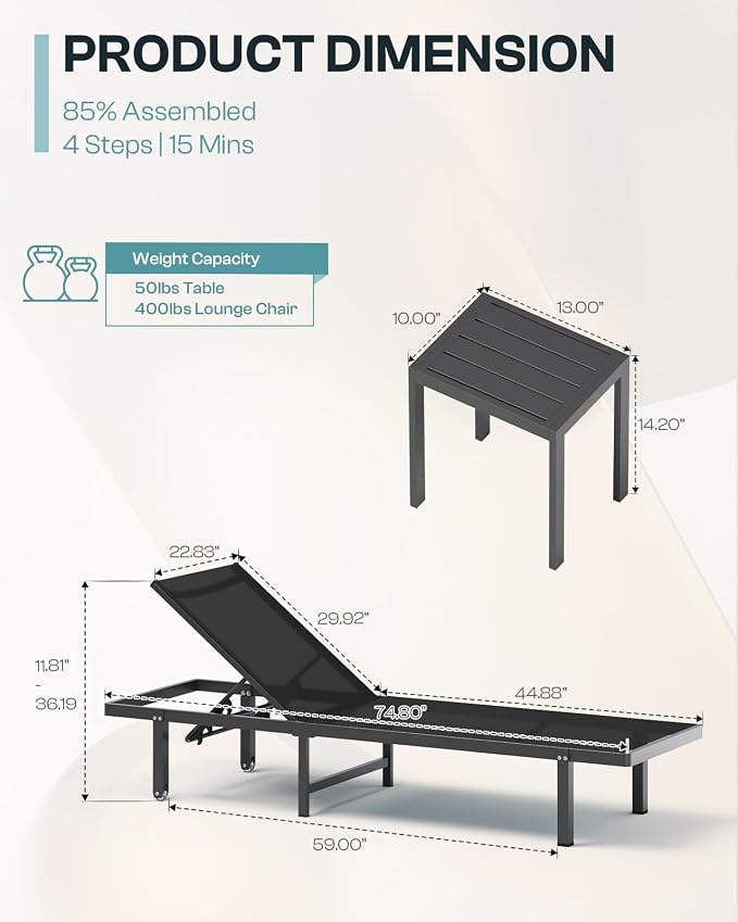 Pool Lounge Chairs Set of 3，Outdoor Lounge Chairs - Image 2