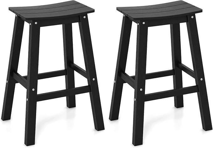 Tangkula Patio Bar Stools Set of 2, 29 Inch HDPE Bar Height Armless Saddle by TANGKULA