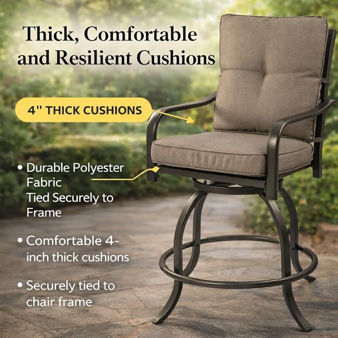 Kozyard Isabella Outdoor Swivel Bar Chairs, Counter Height Patio Bar Stools Set - Image 6