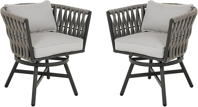 Grand patio Swivel Rope Wicker Chairs Set of 2, Patio Dining Chairs - Image 7