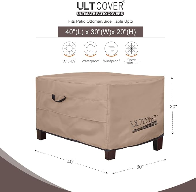 ULTCOVER Waterproof Patio Ottoman Cover Rectangular Outdoor Side Table - Image 2