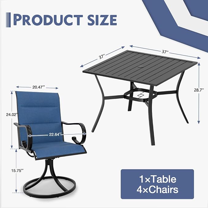 MELLCOM 5 Pieces Outdoor Dining Set, 4 Swivel Rocker Chairs - Image 9