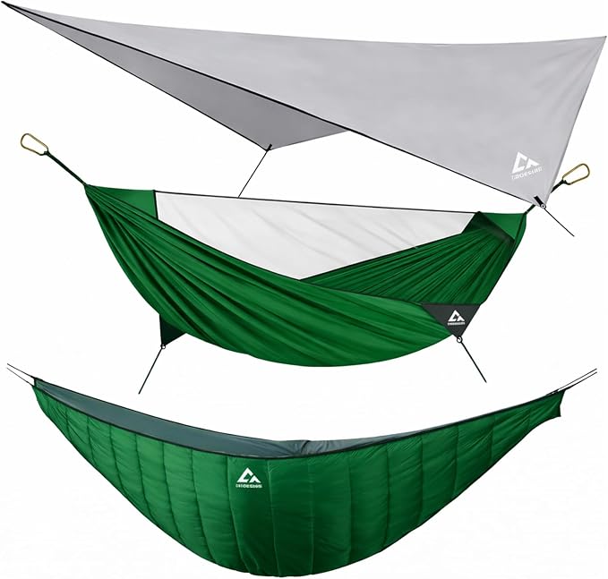 Camping Hammock with Mosquito Net & Hammock Underquilt and Rain Fly Tarp by CROSSHIP