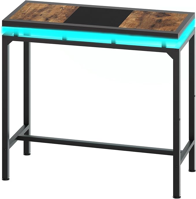 Bar Table with LED Lights, Counter Height Table, Bar Height Pub Table, Metal by Yatiney